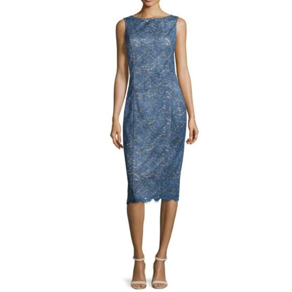 NWT $2800 Michael Kors Soutache Lace Sheath Midi Dress Blue Size 6